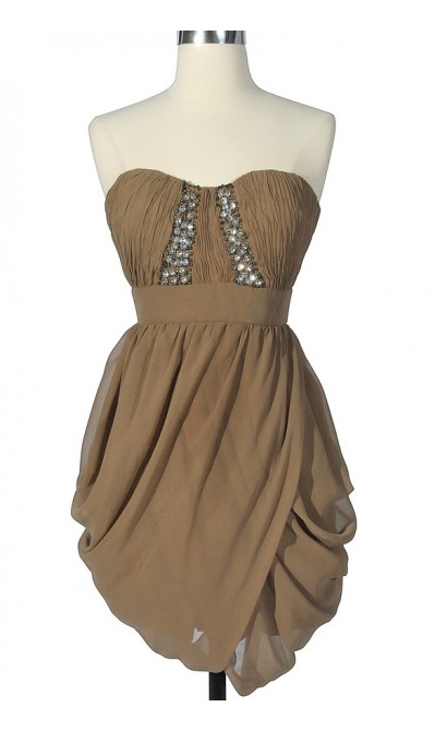 Sweet Affair Embellished Chiffon Dress in Mocha